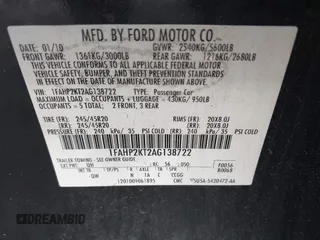 2010 Ford Taurus SHO с VIN 1FAHP2KT2AG138722, выставлен на аукционе IAAI как лот 41986706 с пробегом 133 811 миль миль и . История ставок и продаж доступна на DreamBid. Изображение 9.