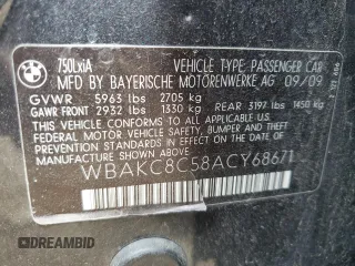 2010 BMW 7 Series 750Li xDrive with VIN WBAKC8C58ACY68671, listed as a Copart auction lot 56703235 with 122,083 mi miles and Salvage title. Bid and sale history available at DreamBid. Image 12.
