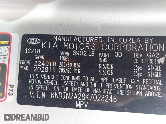 2019 Kia Soul with VIN KNDJN2A28K7023246, listed as a IAAI auction lot 41724935 with 59,580 mi miles. Bid and sale history available at carsss.com. Image 9.
