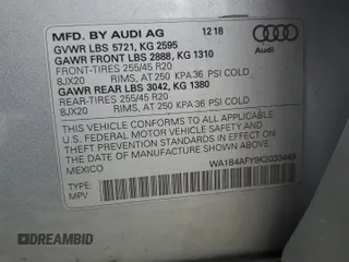 2019 Audi SQ5 Premium Plus with VIN WA1B4AFY9K2033449, listed as a Copart auction lot 72189954 with 32,027 mi miles and Salvage Title. Bid and sale history available at DreamBid. Image 15.