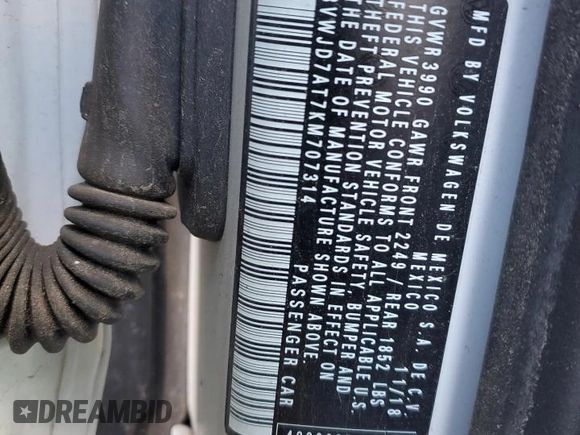 2019 Volkswagen Beetle SE with VIN 3VWJD7AT7KM707314, listed as a Copart auction lot 45299335 with 35,919 mi miles and Salvage title. Bid and sale history available at DreamBid. Image 13.