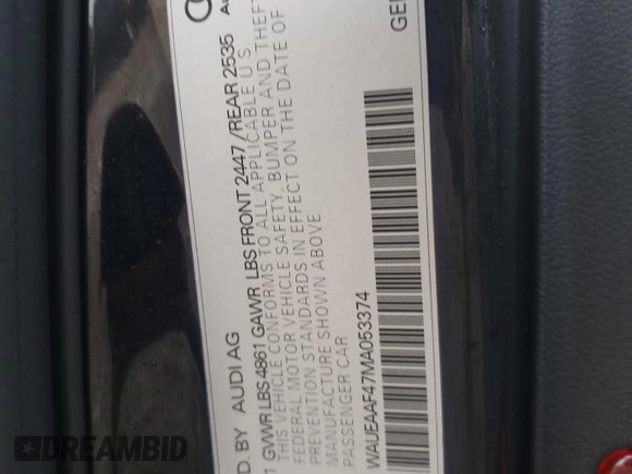 2021 Audi A4 S line Premium Plus z VIN WAUEAAF47MA053374, wystawiony jako Copart lot #78616953 z przebiegiem 47 166 mil mil oraz Szkoda całkowita • Salvage title. Historia ofert i sprzedaży dostępna na DreamBid. Obrazek 12.