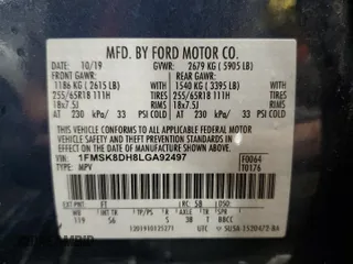 2020 Ford Explorer XLT with VIN 1FMSK8DH8LGA92497, listed as a Copart auction lot 53530385 with 82,241 mi miles and Salvage Title. Bid and sale history available at carsss.com. Image 15.