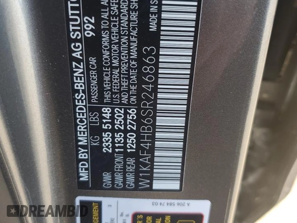 2025 Mercedes-Benz C 300 with VIN W1KAF4HB6SR246863, listed as a Copart auction lot 48716085 with 2,233 mi miles and Salvage Title. Bid and sale history available at DreamBid. Image 15.