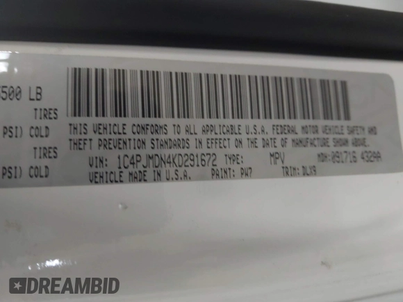2019 Jeep Cherokee Limited with VIN 1C4PJMDN4KD291672, listed as a IAAI auction lot 41559091 with 47,109 mi miles and . Bid and sale history available at DreamBid. Image 9.