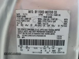 2012 Ford Escape Limited с VIN 1FMCU9EGXCKB44039, выставлен на аукционе Copart как лот 59999625 с пробегом 250 885 миль миль и Списание • Salvage title. История ставок и продаж доступна на DreamBid. Изображение 13.