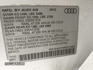 2023 Audi Q5 Sportback S line Premium Plus with VIN WA15AAFY9P2015093, listed as a IAAI auction lot 42024672 with 14,680 mi miles and . Bid and sale history available at DreamBid. Image 9.