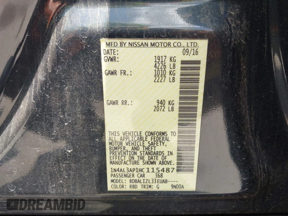 2017 Nissan Altima SV z VIN 1N4AL3AP1HC115487, wystawiony jako IAAI lot #42437418 z przebiegiem 114 278 mil mil oraz . Historia ofert i sprzedaży dostępna na DreamBid. Obrazek 9.