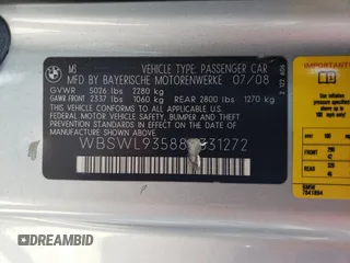 2008 BMW 3 Series M3 z VIN WBSWL93588P331272, wystawiony jako Copart lot #64415684 z przebiegiem 102 565 mil mil oraz Szkoda całkowita • Salvage title. Historia ofert i sprzedaży dostępna na DreamBid. Obrazek 14.