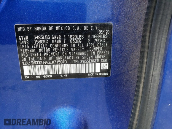 2020 Honda Fit LX z VIN 3HGGK5H43LM715970, wystawiony jako Copart lot #58864625 z przebiegiem 70 351 mil mil oraz Szkoda całkowita • Salvage title. Historia ofert i sprzedaży dostępna na DreamBid. Obrazek 12.