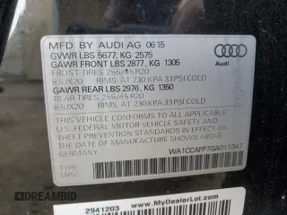 2016 Audi SQ5 Premium Plus with VIN WA1CCAFP7GA011347, listed as a Copart auction lot 69698884 with 0 mi miles and Salvage Title. Bid and sale history available at carsss.com. Image 16.