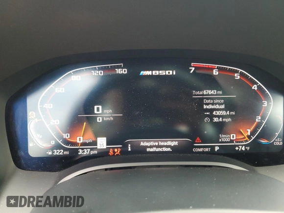 2020 BMW 8 Series M850i with VIN WBAGV8C0XLCD64228, listed as a Copart auction lot 60908315 with 67,643 mi miles and Salvage title. Bid and sale history available at DreamBid. Image 9.