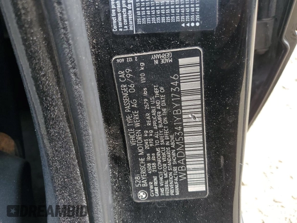 2000 BMW 5 Series z VIN WBADM5341YBY17346, wystawiony jako Copart lot #52618955 z przebiegiem 268 792 mil mil oraz Szkoda całkowita • Salvage title. Historia ofert i sprzedaży dostępna na DreamBid. Obrazek 12.