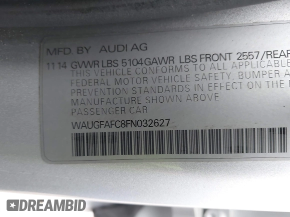 2015 Audi A6 Premium Plus z VIN WAUGFAFC8FN032627, wystawiony jako IAAI lot #41270302 z przebiegiem 82 104 mil mil oraz . Historia ofert i sprzedaży dostępna na DreamBid. Obrazek 9.