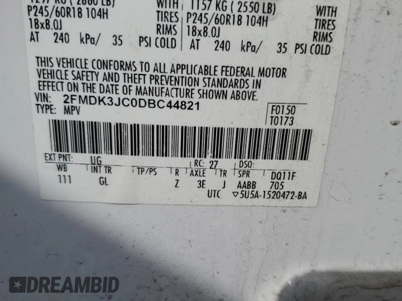 2013 Ford Edge SEL with VIN 2FMDK3JC0DBC44821, listed as a Copart auction lot 50330845 with 287,719 mi miles and Salvage Title. Bid and sale history available at carsss.com. Image 16.