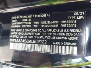 2021 Porsche Macan with VIN WP1AA2A56MLB09122, listed as a IAAI auction lot 42274986 with 70,794 mi miles and . Bid and sale history available at DreamBid. Image 9.