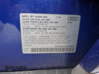 2022 Audi SQ5 Premium Plus with VIN WA1B4AFY3N2045083, listed as a Copart auction lot 74147484 with 11,033 mi miles and Salvage Title. Bid and sale history available at carsss.com. Image 13.