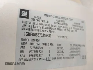 2008 GMC Yukon XL z VIN 1GKFK66878J168801, wystawiony jako IAAI lot #42270097 z przebiegiem 249 455 mil mil oraz . Historia ofert i sprzedaży dostępna na DreamBid. Obrazek 9.