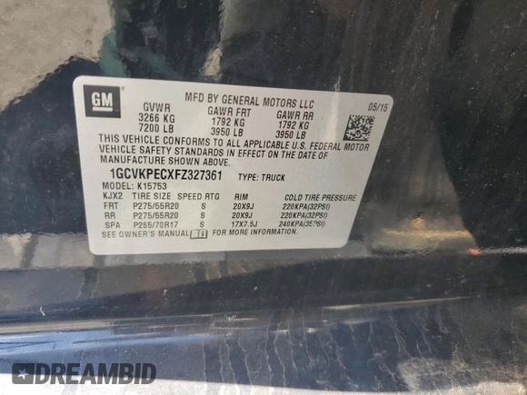 2015 Chevrolet Silverado 1500 LS with VIN 1GCVKPECXFZ327361, listed as a Copart auction lot 56462755 with 164,659 mi miles and Clean Title. Bid and sale history available at DreamBid. Image 12.