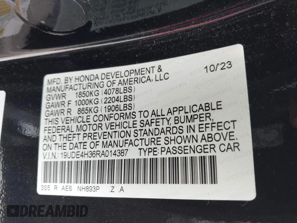 2024 Acura Integra w/A-Spec Package z VIN 19UDE4H36RA014387, wystawiony jako IAAI lot #42064339 z przebiegiem 15 977 mil mil oraz . Historia ofert i sprzedaży dostępna na DreamBid. Obrazek 9.