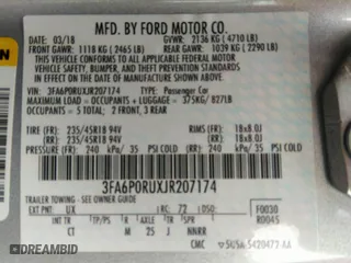 2018 Ford Fusion Hybrid Titanium with VIN 3FA6P0RUXJR207174, listed as a IAAI auction lot 41549400 with 242,901 mi miles. Bid and sale history available at carsss.com. Image 9.