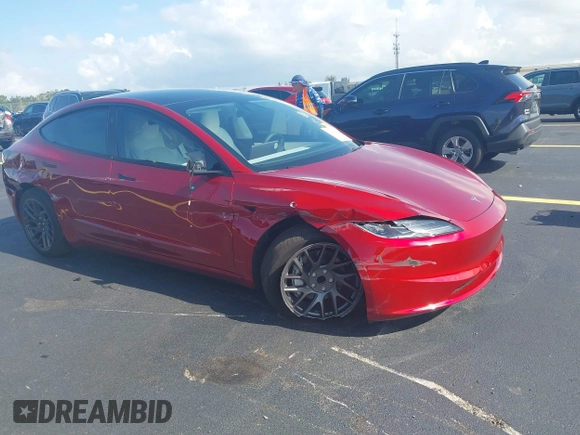 2025 Tesla Model 3 Long Range with VIN 5YJ3E1EA6SF967254, listed as a IAAI auction lot 42345651 with 1,180 mi miles and . Bid and sale history available at DreamBid. Image 1.