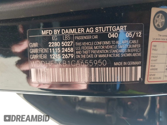 2012 Mercedes-Benz E 350 Luxury with VIN WDDHF5KB1CA655950, listed as a IAAI auction lot 41637281 with 130,074 mi miles and . Bid and sale history available at DreamBid. Image 9.