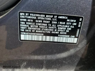 2016 Volkswagen Passat 1.8T S with VIN 1VWAS7A34GC066038, listed as a Copart auction lot 50570855 with 82,827 mi miles and Salvage Title. Bid and sale history available at carsss.com. Image 13.