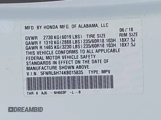 2019 Honda Odyssey EX-L with VIN 5FNRL6H74KB015835, listed as a IAAI auction lot 42044603 with 109,740 mi miles. Bid and sale history available at carsss.com. Image 9.