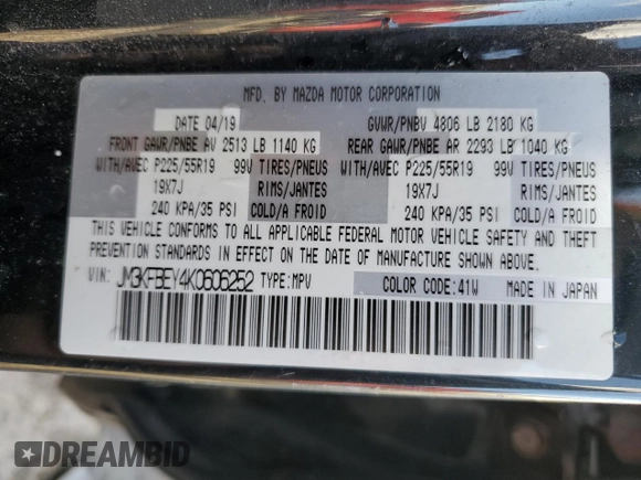 2019 Mazda CX-5 Signature with VIN JM3KFBEY4K0606252, listed as a Copart auction lot 46624995 with 84,965 mi miles and Salvage Title. Bid and sale history available at carsss.com. Image 14.