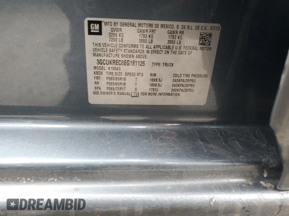 2014 Chevrolet Silverado 1500 LT with VIN 3GCUKREC6EG181126, listed as a Copart auction lot 48345295 with 187,771 mi miles and Salvage Title. Bid and sale history available at DreamBid. Image 12.