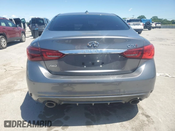 2018 Infiniti Q50 Red Sport 400 with VIN JN1FV7AR1JM700091, listed as a Copart auction lot 58004335 with 59,254 mi miles and Salvage title. Bid and sale history available at DreamBid. Image 6.
