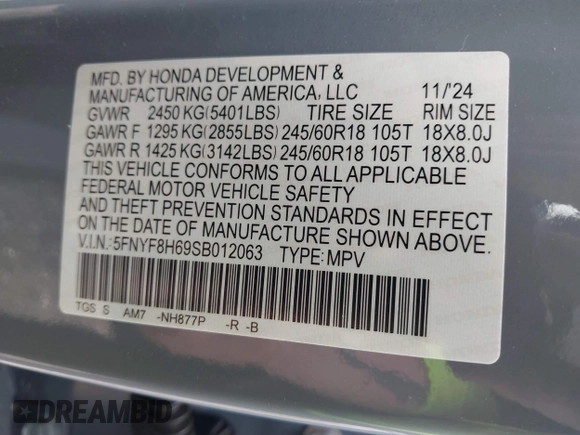 2025 Honda Passport TrailSport z VIN 5FNYF8H69SB012063, wystawiony jako IAAI lot #42060797 z przebiegiem 6078 mil mil oraz . Historia ofert i sprzedaży dostępna na DreamBid. Obrazek 9.