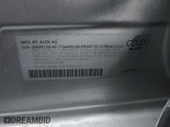 2005 Audi A4 3.0L with VIN WAULT68E15A108729, listed as a Copart auction lot 47339275 with 126,419 mi miles and Salvage Title. Bid and sale history available at carsss.com. Image 12.