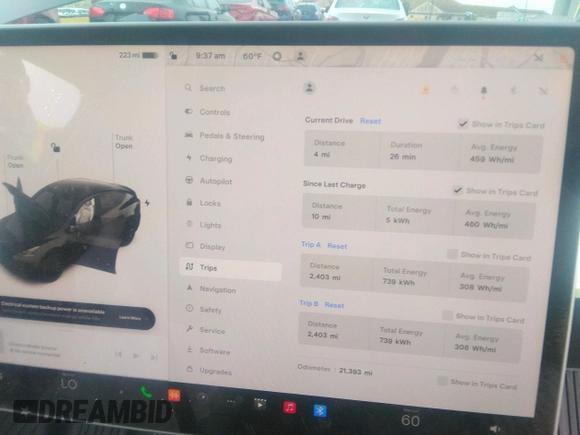 2022 Tesla Model Y Performance with VIN 7SAYGDEF6NF530388, listed as a IAAI auction lot 39253462 with 21,393 mi miles and . Bid and sale history available at DreamBid. Image 7.