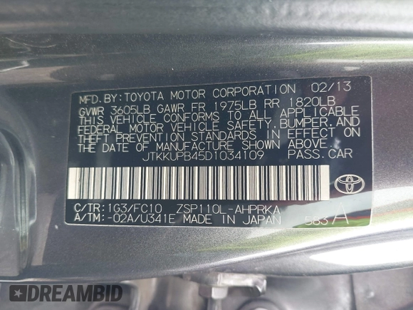 2013 Scion xD z VIN JTKKUPB45D1034109, wystawiony jako IAAI lot #42208508 z przebiegiem 152 276 mil mil oraz . Historia ofert i sprzedaży dostępna na DreamBid. Obrazek 9.