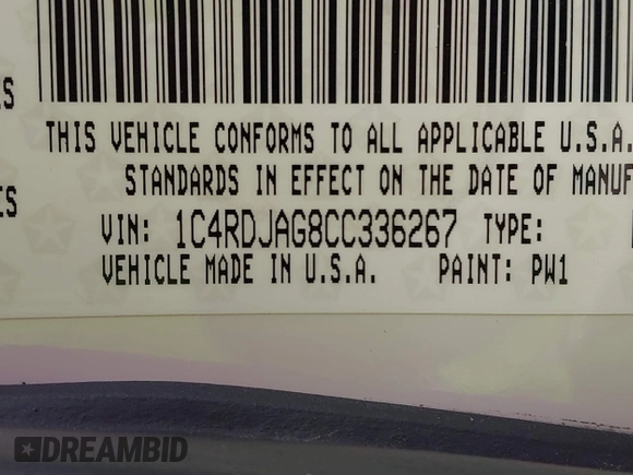 2012 Dodge Durango SXT with VIN 1C4RDJAG8CC336267, listed as a IAAI auction lot 42377138 with 179,555 mi miles and . Bid and sale history available at DreamBid. Image 9.