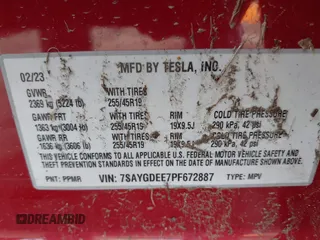2023 Tesla Model Y Long Range with VIN 7SAYGDEE7PF672887, listed as a IAAI auction lot 41744398 with Not Provided miles. Bid and sale history available at carsss.com. Image 9.