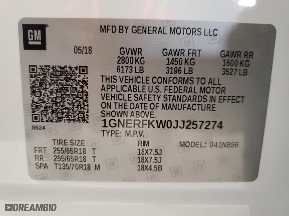 2018 Chevrolet Traverse LS with VIN 1GNERFKW0JJ257274, listed as a Copart auction lot 53170505 with 113,348 mi miles and Clean Title. Bid and sale history available at carsss.com. Image 13.