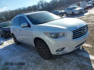 2013 Infiniti JX35 with VIN 5N1AL0MN4DC346859, listed as a IAAI auction lot 41360338 with 143,896 mi miles. Bid and sale history available at carsss.com. Image 1.