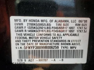 2009 Honda Pilot Touring z VIN 5FNYF38899B006259, wystawiony jako Copart lot #50713815 z przebiegiem 177 180 mil mil oraz Szkoda całkowita • Salvage title. Historia ofert i sprzedaży dostępna na DreamBid. Obrazek 13.