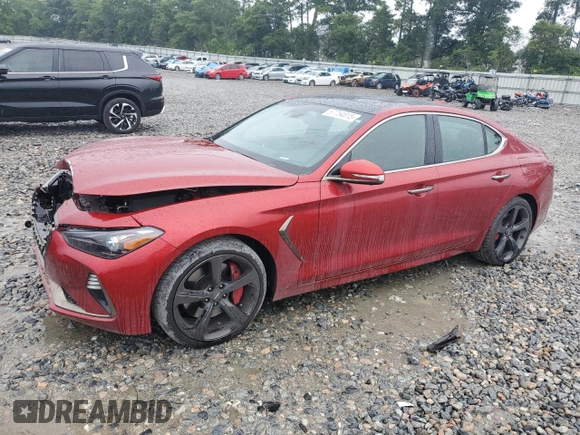 2019 Genesis G70 Dynamic with VIN KMTG34LE2KU021837, listed as a Copart auction lot 57754815 with 41,586 mi miles and Salvage title. Bid and sale history available at DreamBid. Image 1.