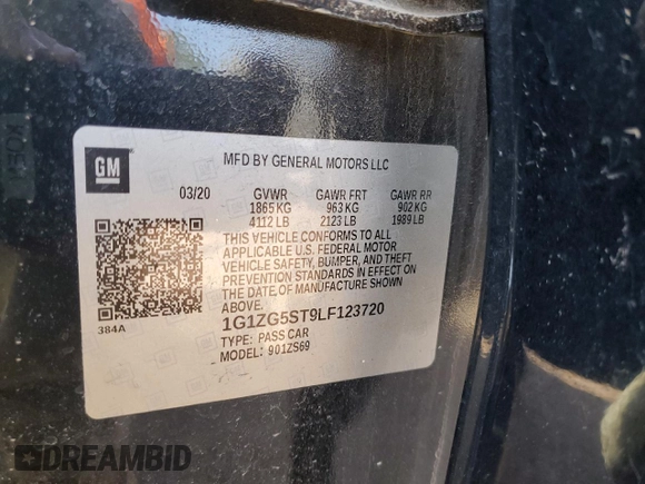 2020 Chevrolet Malibu RS with VIN 1G1ZG5ST9LF123720, listed as a Copart auction lot 49357305 with 38,296 mi miles and Salvage Title. Bid and sale history available at DreamBid. Image 14.