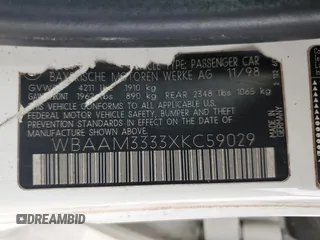1999 BMW 3 Series 323i with VIN WBAAM3333XKC59029, listed as a Copart auction lot 76257774 with 301,189 mi miles and Salvage Title. Bid and sale history available at carsss.com. Image 12.