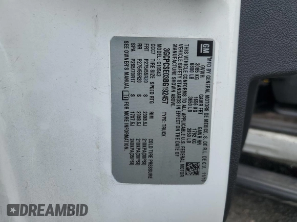2011 Chevrolet Silverado 1500 LT with VIN 3GCPCSE03BG192457, listed as a Copart auction lot 56417275 with 147,318 mi miles and Salvage Title. Bid and sale history available at DreamBid. Image 12.