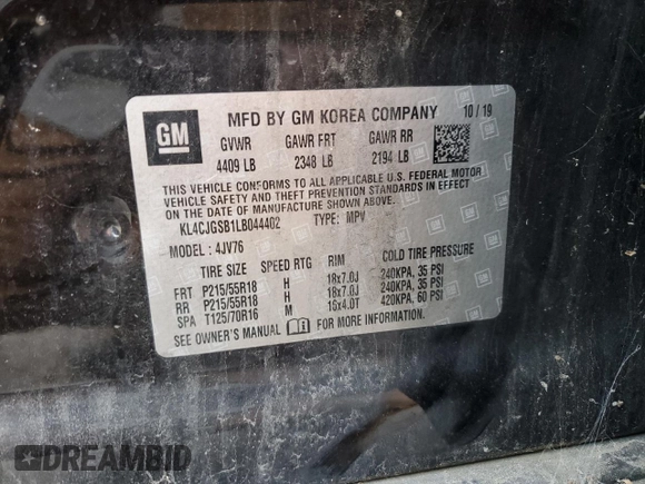 2020 Buick Encore Essence z VIN KL4CJGSB1LB044402, wystawiony jako Copart lot #78628684 z przebiegiem 64 651 mil mil oraz Szkody całkowita. Historia ofert i sprzedaży dostępna na DreamBid. Obrazek 13.