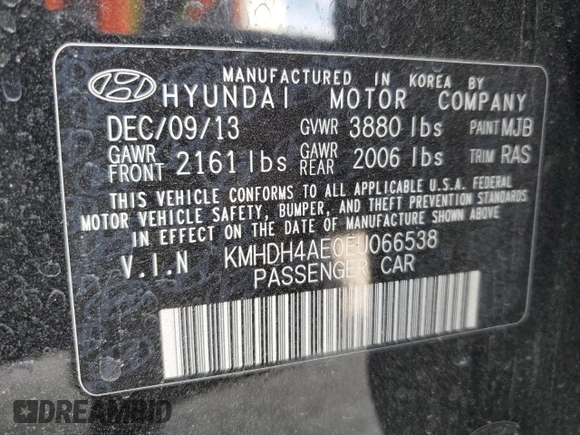 2014 Hyundai Elantra SE z VIN KMHDH4AE0EU066538, wystawiony jako Copart lot #54348995 z przebiegiem 117 038 mil mil oraz Szkoda całkowita • Salvage title. Historia ofert i sprzedaży dostępna na DreamBid. Obrazek 12.