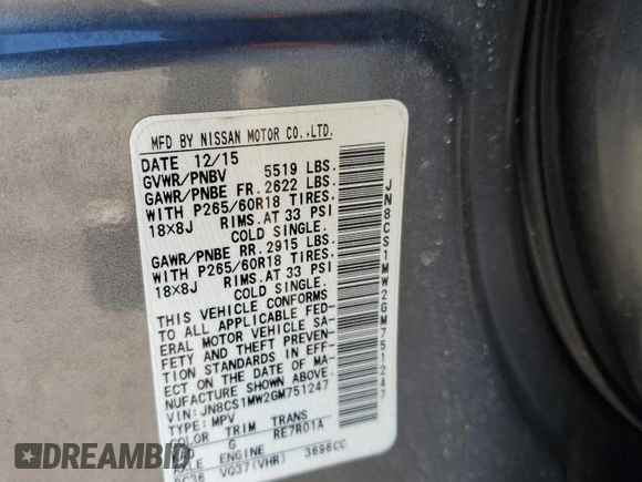 2016 Infiniti QX70 z VIN JN8CS1MW2GM751247, wystawiony jako Copart lot #44901785 z przebiegiem 83 920 mil mil oraz Szkoda całkowita • Salvage title. Historia ofert i sprzedaży dostępna na DreamBid. Obrazek 13.