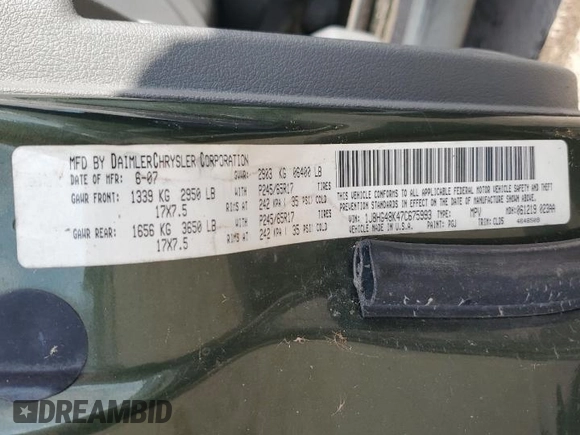 2007 Jeep Commander Sport with VIN 1J8HG48K47C675993, listed as a Copart auction lot 42962695 with 274,182 mi miles and Salvage title. Bid and sale history available at DreamBid. Image 13.