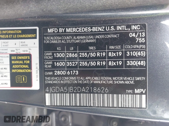 2013 Mercedes-Benz M 350 z VIN 4JGDA5JB2DA218626, wystawiony jako IAAI lot #42273274 z przebiegiem 176 539 mil mil oraz . Historia ofert i sprzedaży dostępna na DreamBid. Obrazek 9.